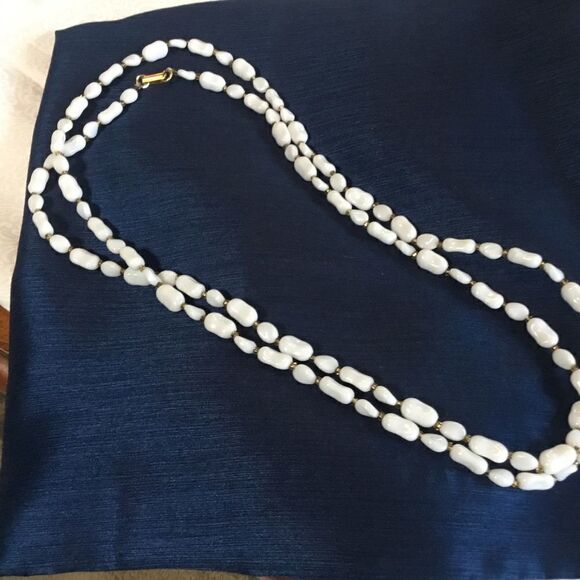 White Acrylic & Goldtone Long Necklace - Picture 5 of 5